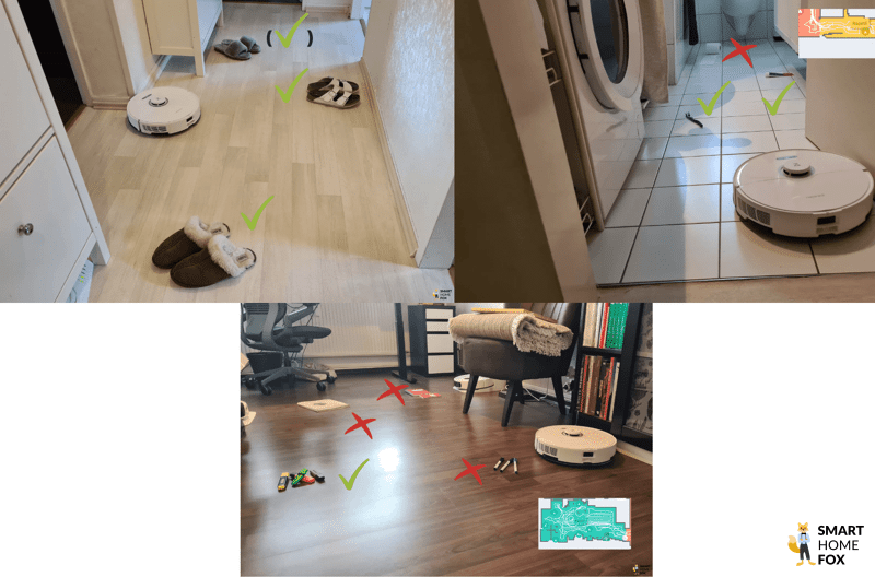 Результат теста на обнаружение препятствий Roborock S8 Pro Ultra.